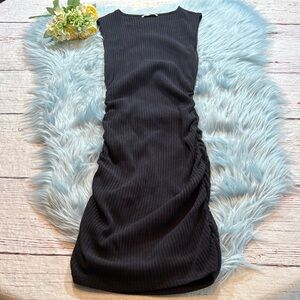 Reformation Maly Black Ribbed Knit Ruched Side Mini Dress sz S